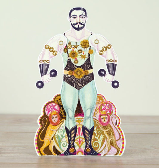 Card - Alexander Die cut Strongman with moving arms by Sarah Young